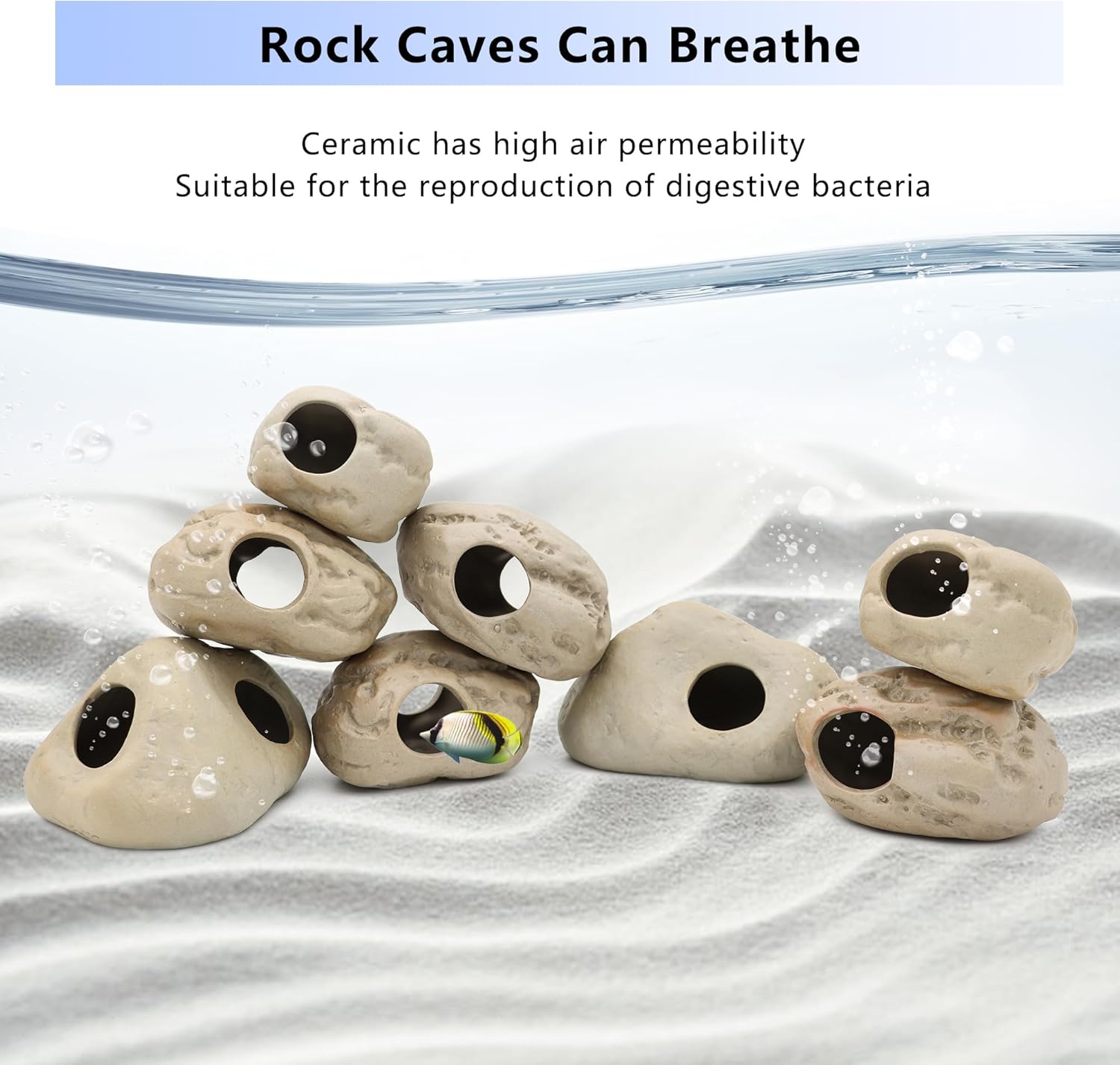 Aquarium Decorations Stackable Ceramic Cave Betta Fish Tank Accessories Rock Cave Decor 8-Piece Set