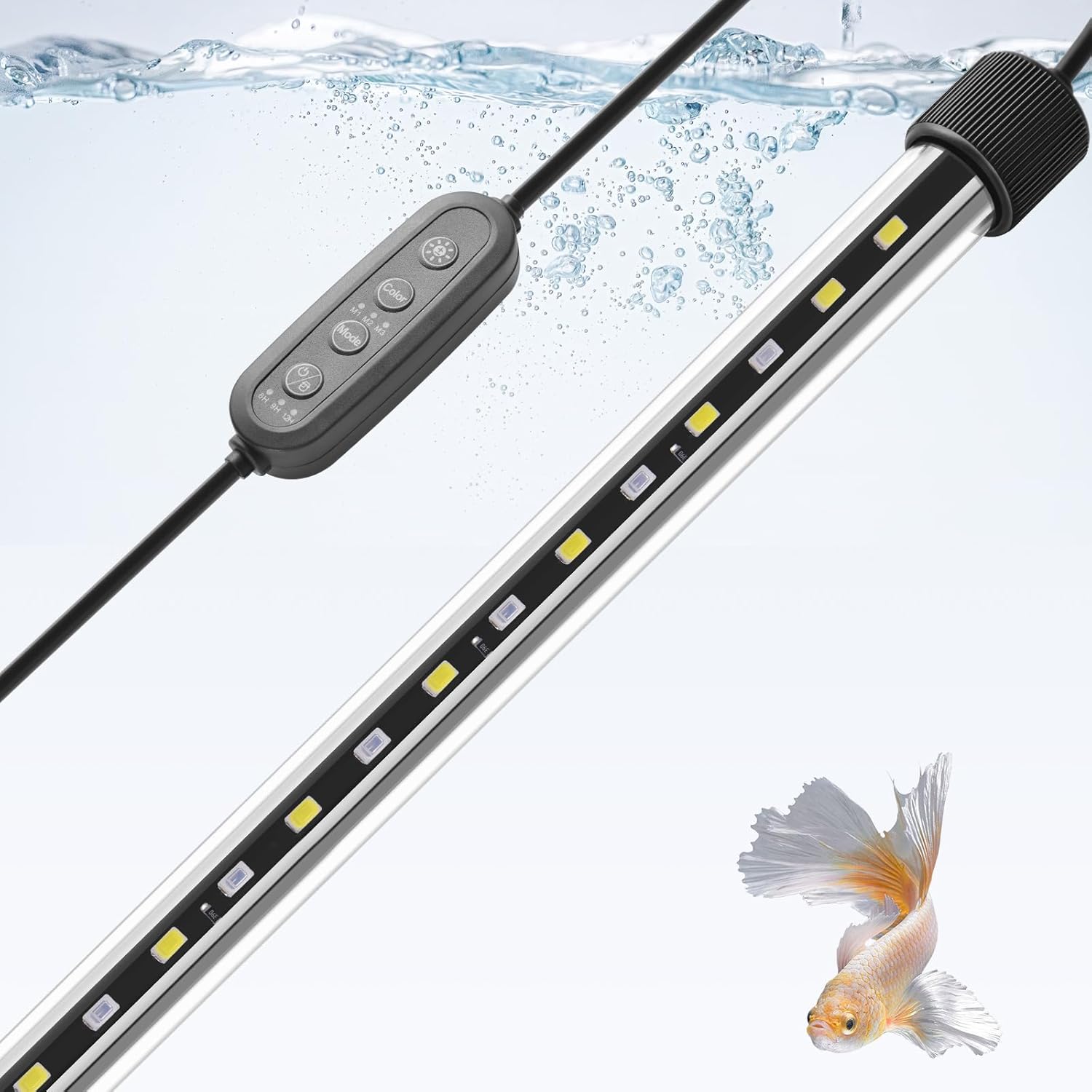 Dirvin 22.8" 24/7 Mode Submersible Aquarium LED Light, 39 LED Beads 3 Colors 3 Modes Fish Tank Light with Timer Brightness Adjustable, Sunrise-Daylight-Moonlight Simulation for 23"-40" Aquarium, 10.5W