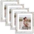 10x12 Picture Frame Set of 4, Made of Real Glass and Distressed White Frame - Display Picture 8x10 with Mat or 10x12 Without Mat, 10 by 12 Photo for Wall Mounting