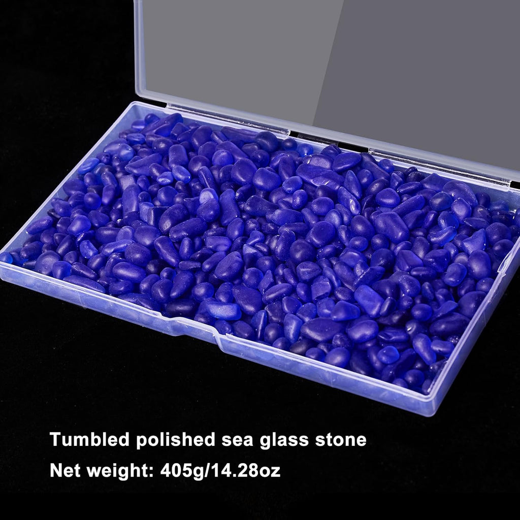 QEQEKAKA Sea Glass Stones for Crafts About 1LB (405g/14.28oz) Glass Pebbles Gemstones Bulk for Beaching Wedding DIY Decoration Aquarium Turtle Tank Vase Filler (Dark Blue)