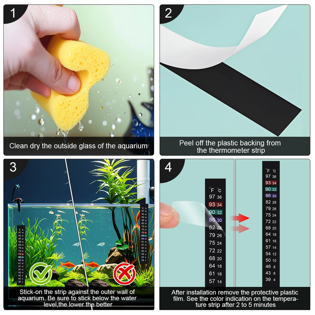 Aquarium Thermometer Strips, Fish Tank Thermometer Sticker Temperature Strips, Adhesive Strip Thermometer for Fish Tank/Kombucha/Fermentation (39℉ to 97℉ & 4℃ to 36℃) Terrarium Water Temperature Test