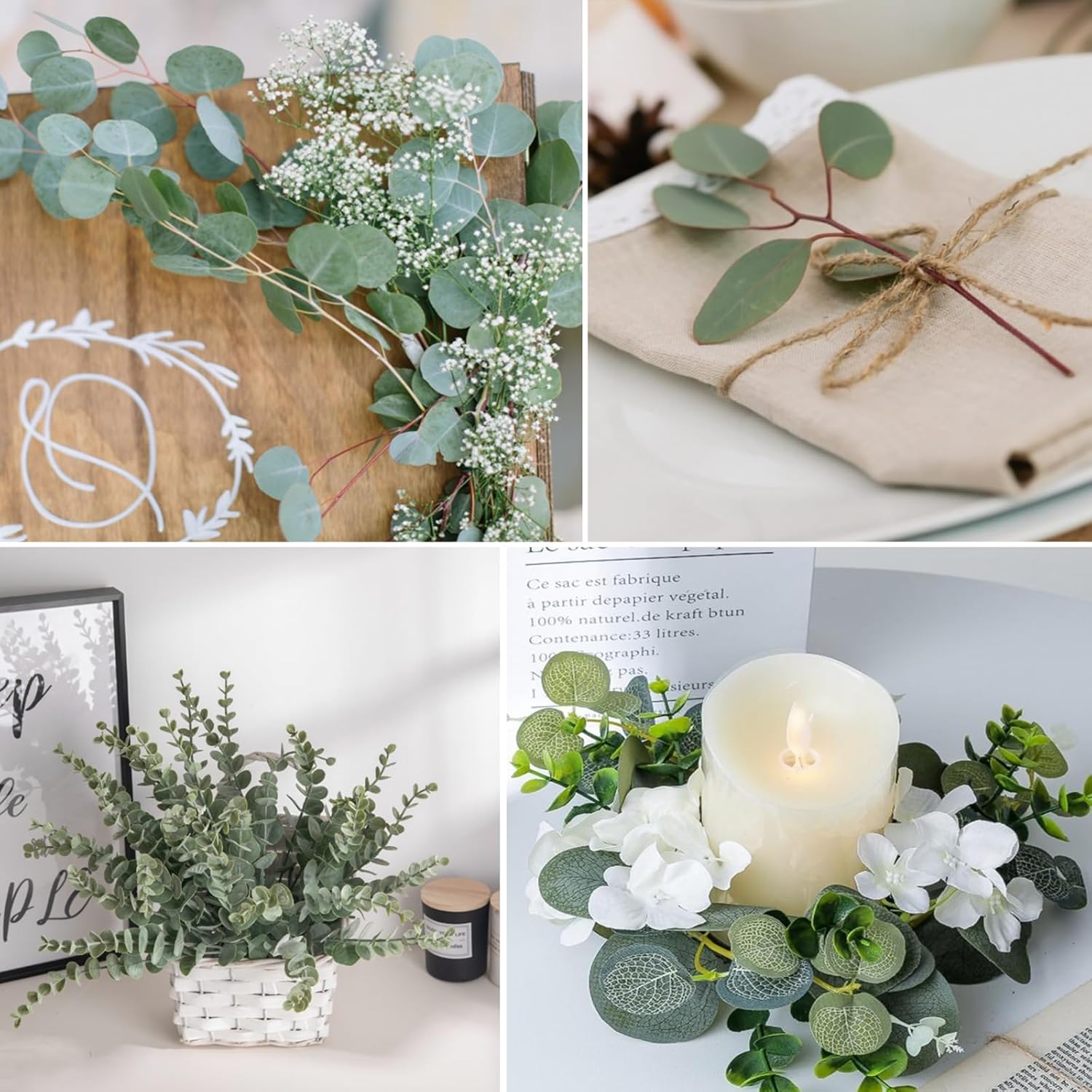 Waipfaru 240 Pcs Eucalyptus Stems, Artificial Greenery Stems and Faux Flowers, Mixed Greenery Stems Leaves Bulk, 5 Kinds Silver Dollar Eucalyptus for Wedding Decor Vase Floral Arrangement Centerpiece