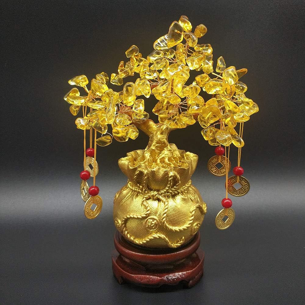 Feng Shui Citrine Quartz Crystal Money Tree Bonsai Style Decoration for Luck and Wealth (Purse)