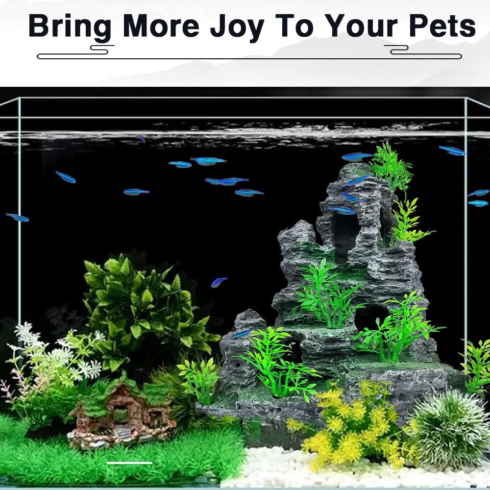 Aquarium Decoration Large and Tall Fish Tank Decor Aquarium Rock Mountain View Aquarium Ornament Tree House Cave for Large Tank - 10.2 Inches High