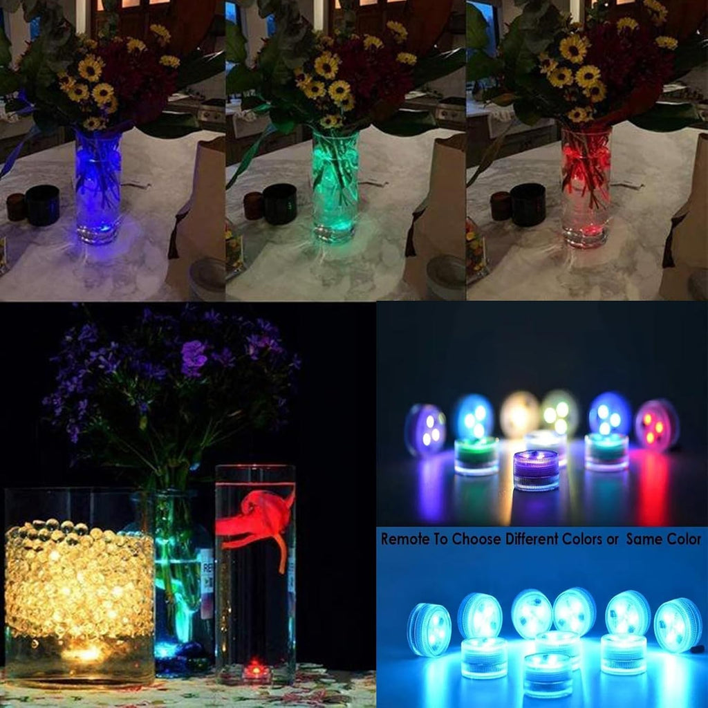 Submersible LED Lights, 12 PCS RGB Waterproof Color Changing Tea Light with Remote Control, Battery Operated Mini Lights for Vase, Pool, Pond, Fish Tank,Parties,Wedding,Halloween,Christmas Decor, Car