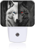 Black White Wolf Night Light for Kids Girls Boys, Red Blue Eyes Wolf LED Night Light Plug into Wall with Dusk to Dawn Sensor for Bedroom, Hallway, Kitchen, Bathroom, Stairs Decor