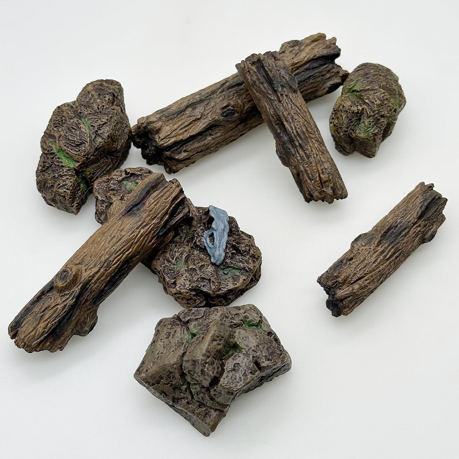 Cayway 8 PCS Miniature Tree Stumps Miniature Stone Rock Statue Mini Garden Figurines Stumps Ornaments for Micro Train Landscape Railway Sand Table