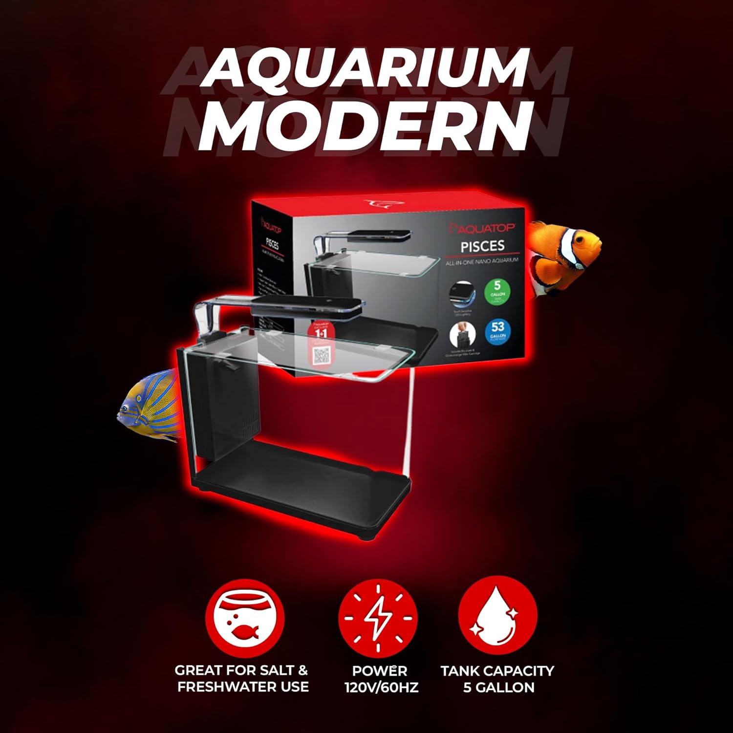Aquatop Pisces Bullet Shaped Glass Aquarium, 5-Gal Nano Tank – 53 GPH – Touch Sensitive LED Light – All-in-One Kit for Fresh & Saltwater Fish