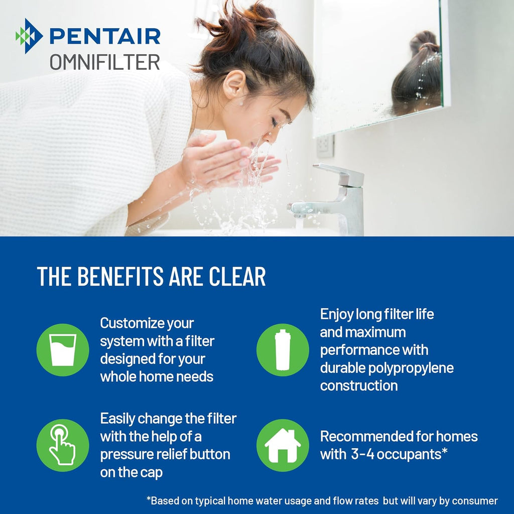 Pentair OMNIFilter Whole Home 10" Heavy-Duty Big Blue Water Filtration System with Pressure Relief, Black/Blue