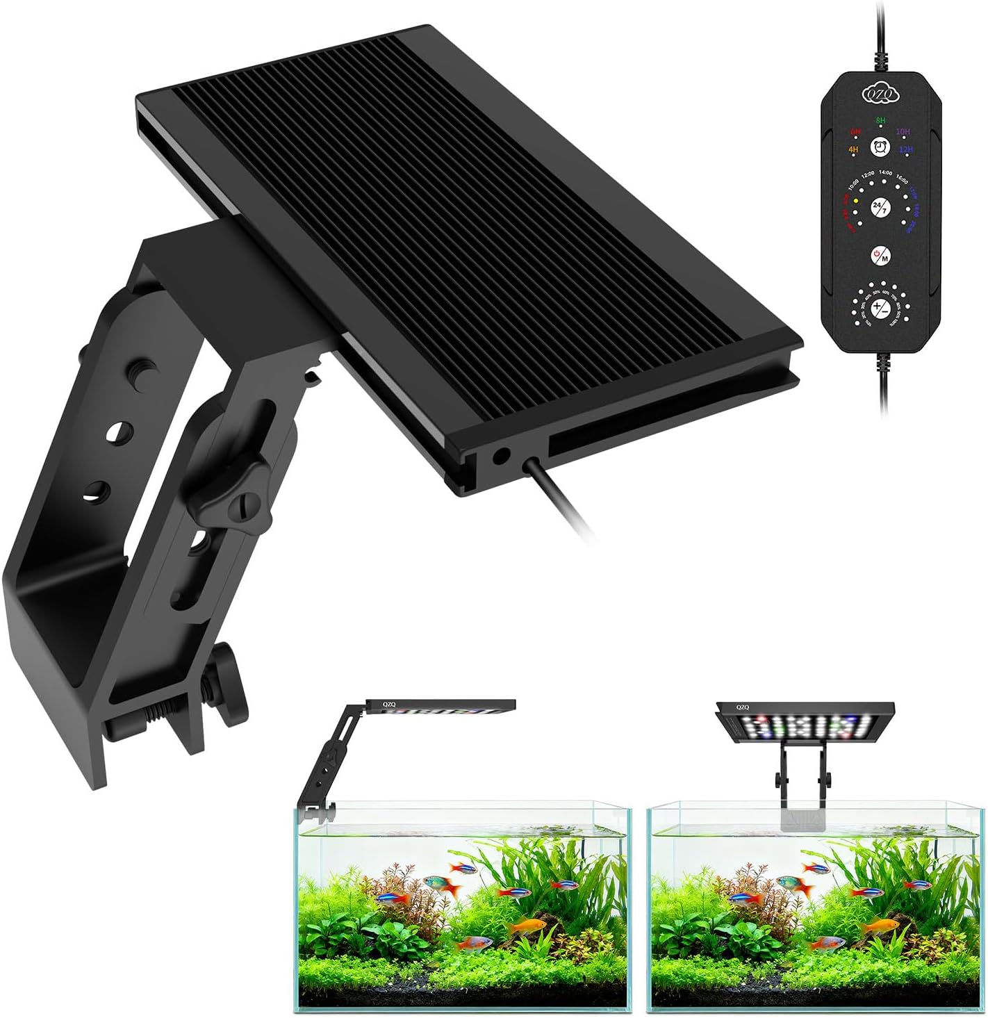 QZQ Fish Tank Light – Aquarium Light 24/7 Mode LED Aquarium Lights for Fish Tank with Adjustable Timer/Brightness, Aquarium Plant Light (12W for 7–12 Inch Tank)