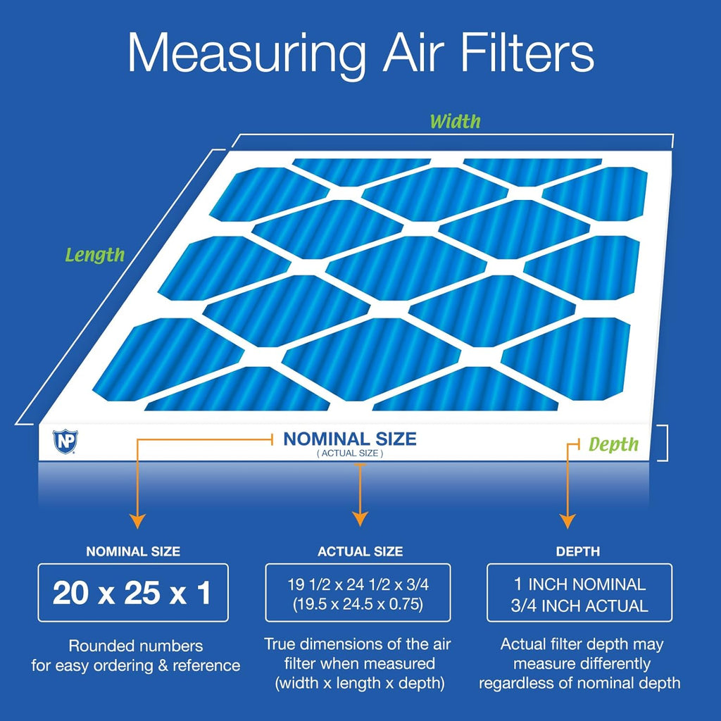 Nordic Pure 20x25x1 (Actual Size: 19 1/2 x 24 1/2 x 3/4) Pleated Air Filters MERV 7 Plus Carbon 3 Pack
