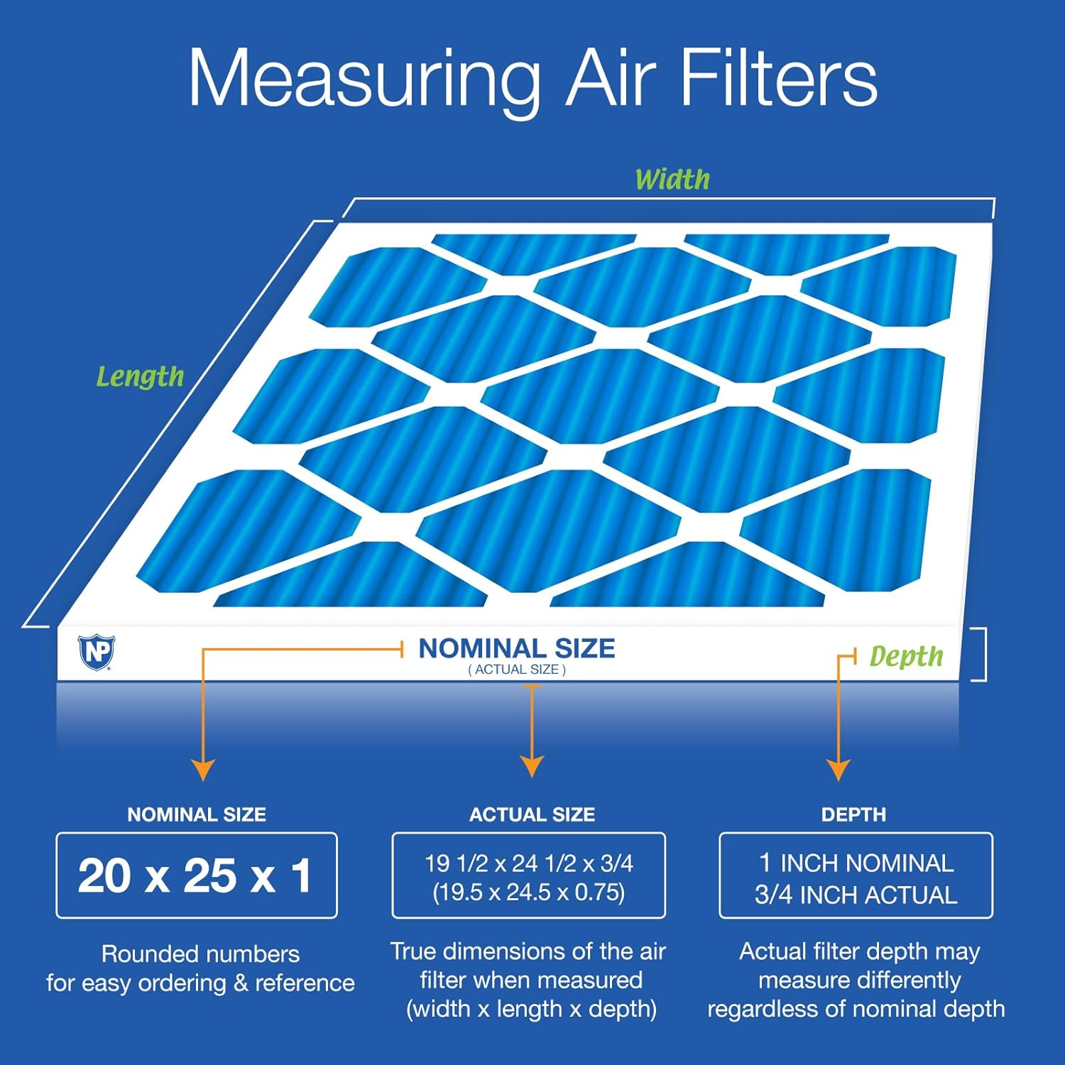 Nordic Pure 20x25x1 (19 1/2 x 24 1/2 x 3/4) Pleated MERV 7 Air Filters 12 Pack