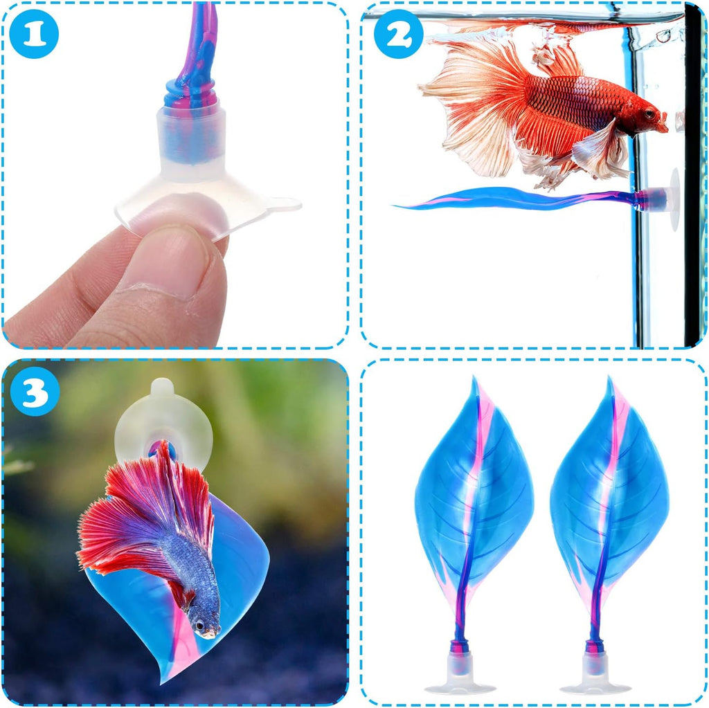 WILLBOND 2 Pieces Silicone Betta Fish Bed Leaf Hammock Betta Fish Tank Accessories, Practical Resting Spot, No Bpa, Comfortable and Safe(Blue)