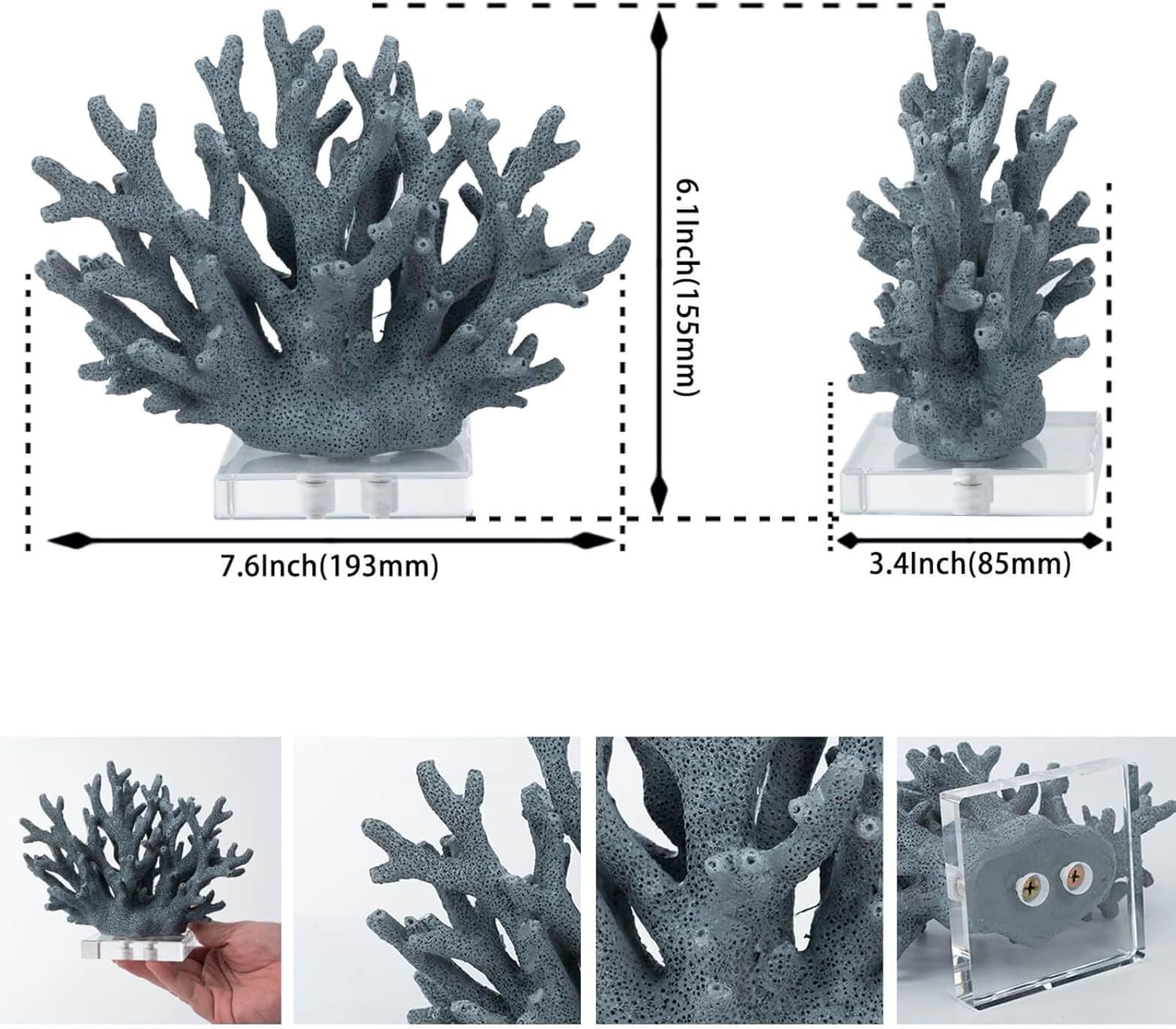 Coral Decor Faux Coral Decor Coral Reef Decor Resin Coral Home Decoration Coral Standing Décor Coral Sculpture with Acrylic Base Blue, 7.6*3.4*6.1in