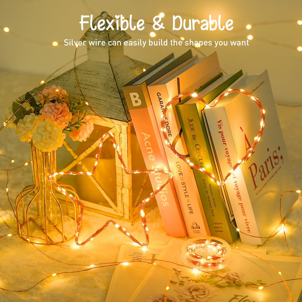 JMEXSUSS 2 Pack Fairy Lights Battery Operated with Remote, Total 200 LED 66ft Battery Powered Christmas Lights, 8 Modes Twinkle String Lights for Bedroom, Indoor Christmas Tree Decor, Warm White