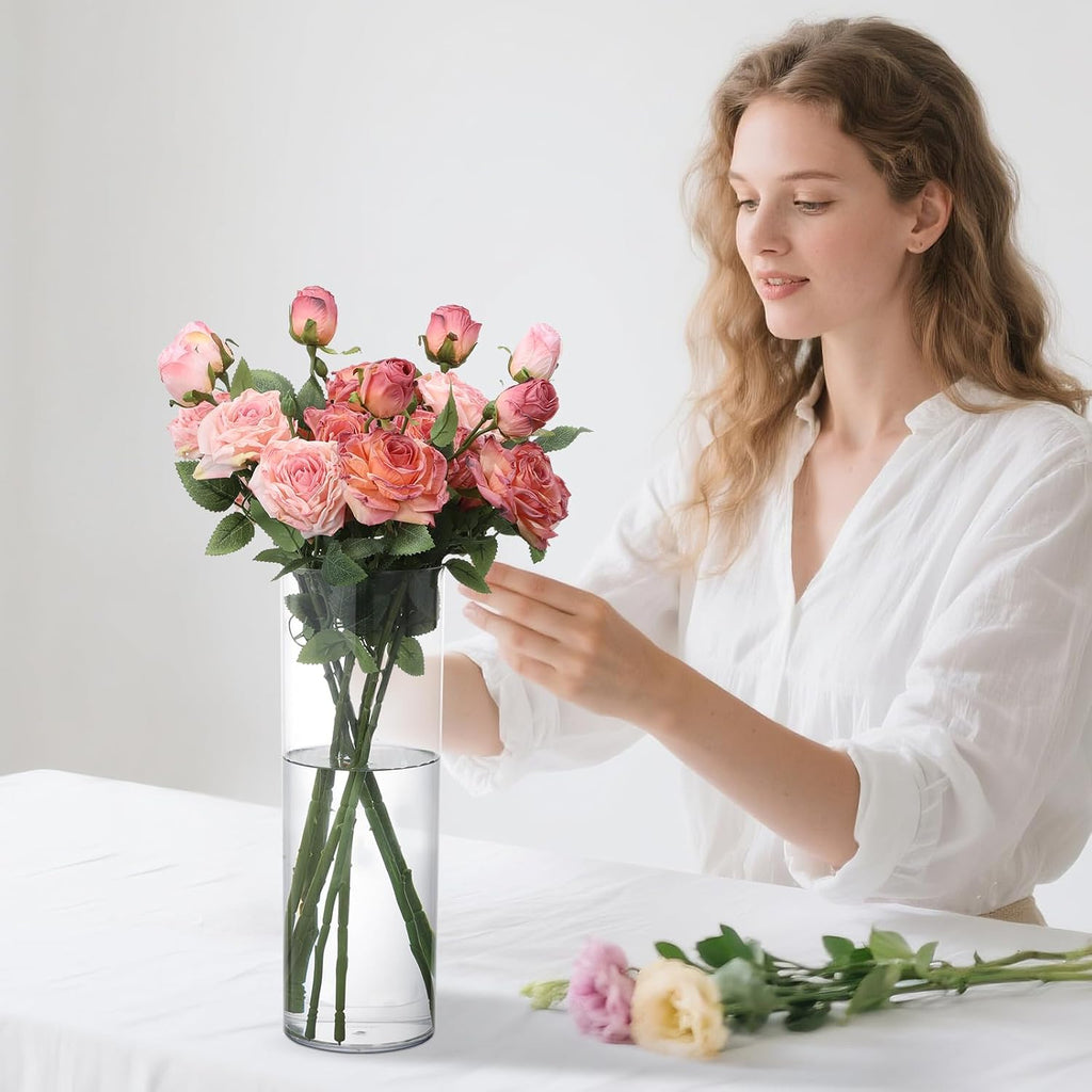 SUREAM 13.7 Inch Tall Acrylic Cylinder Vases(4.7” Wide), Plastic Flower Vases for Table, Clear Plant Containers for Floating Candle, Wedding Centerpieces, Home Party Decoration
