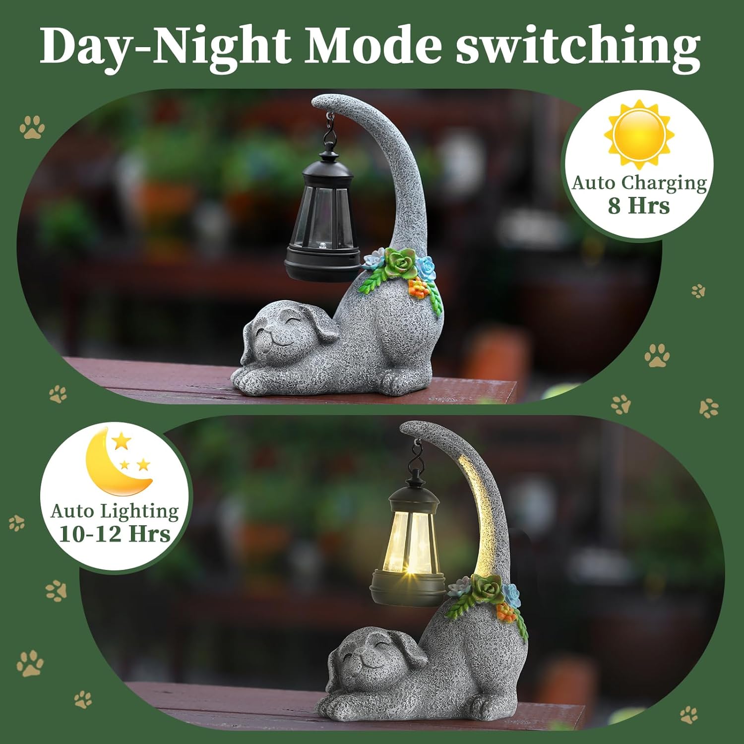 Garden Cute Dog Gnome Statue Decorations - Solar Resin Dog with Solar Garden Lights Outdoor Decorations for Patio,Yard,Lawn,