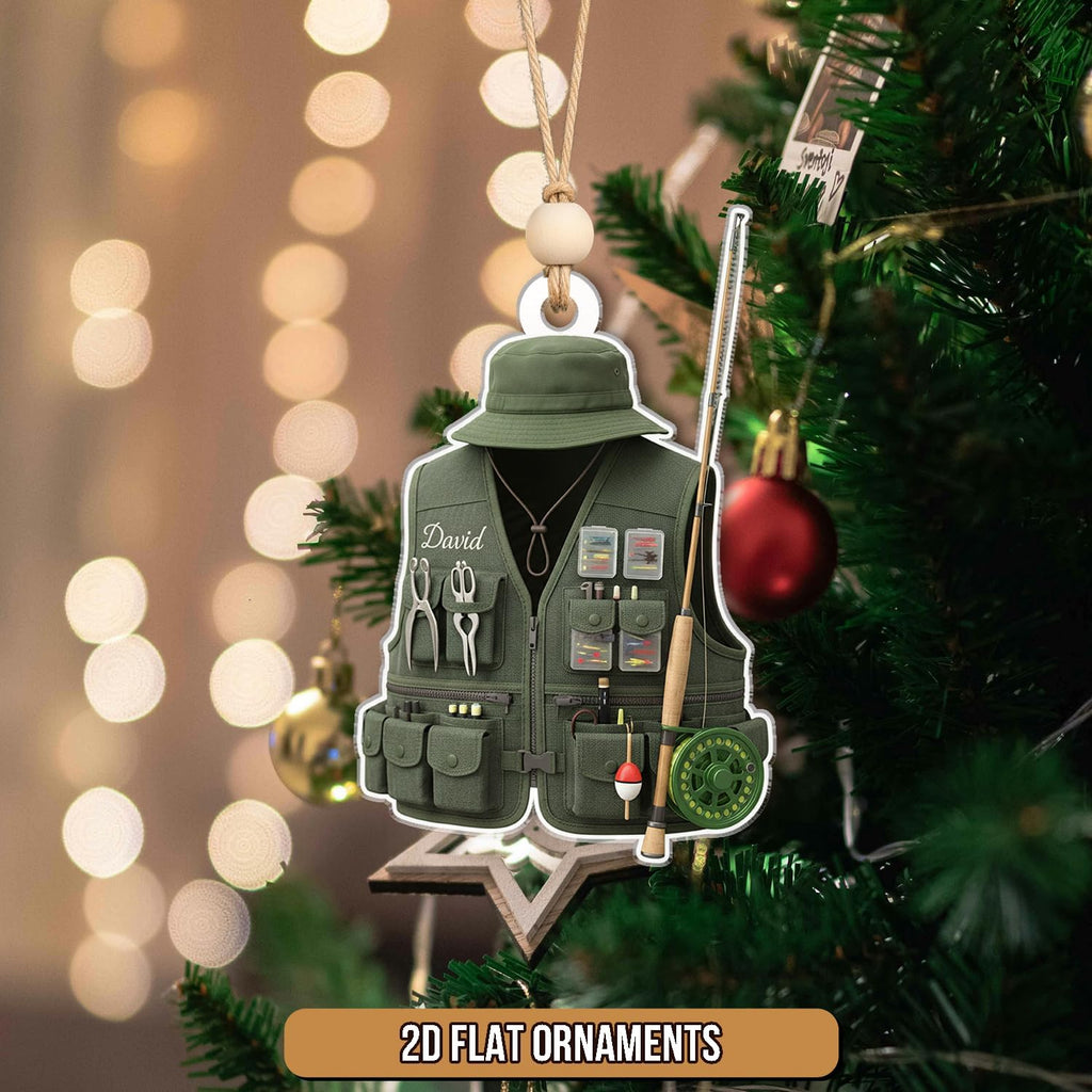 Personalized Fishing Vest Ornament - Fisherman's Gear Ornaments Christmas Tree Decor - Hobby Hanging Xmas Decorations Gift for Anglers, Dad