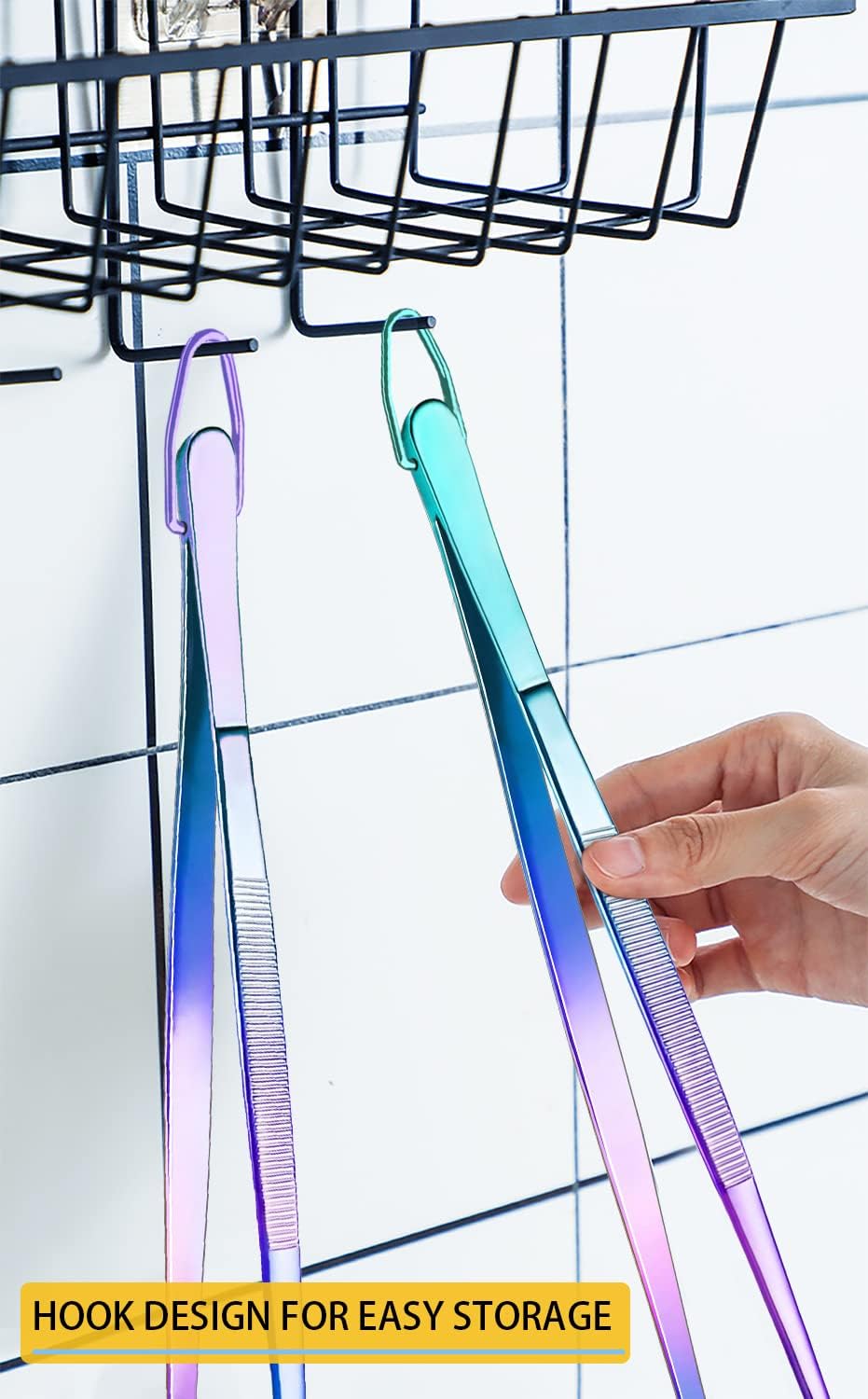 JETKONG 2 Pcs 12-Inch Culinary Tweezers Food Tweezers Kitchen Tweezer Tongs for Cooking (Rainbow)
