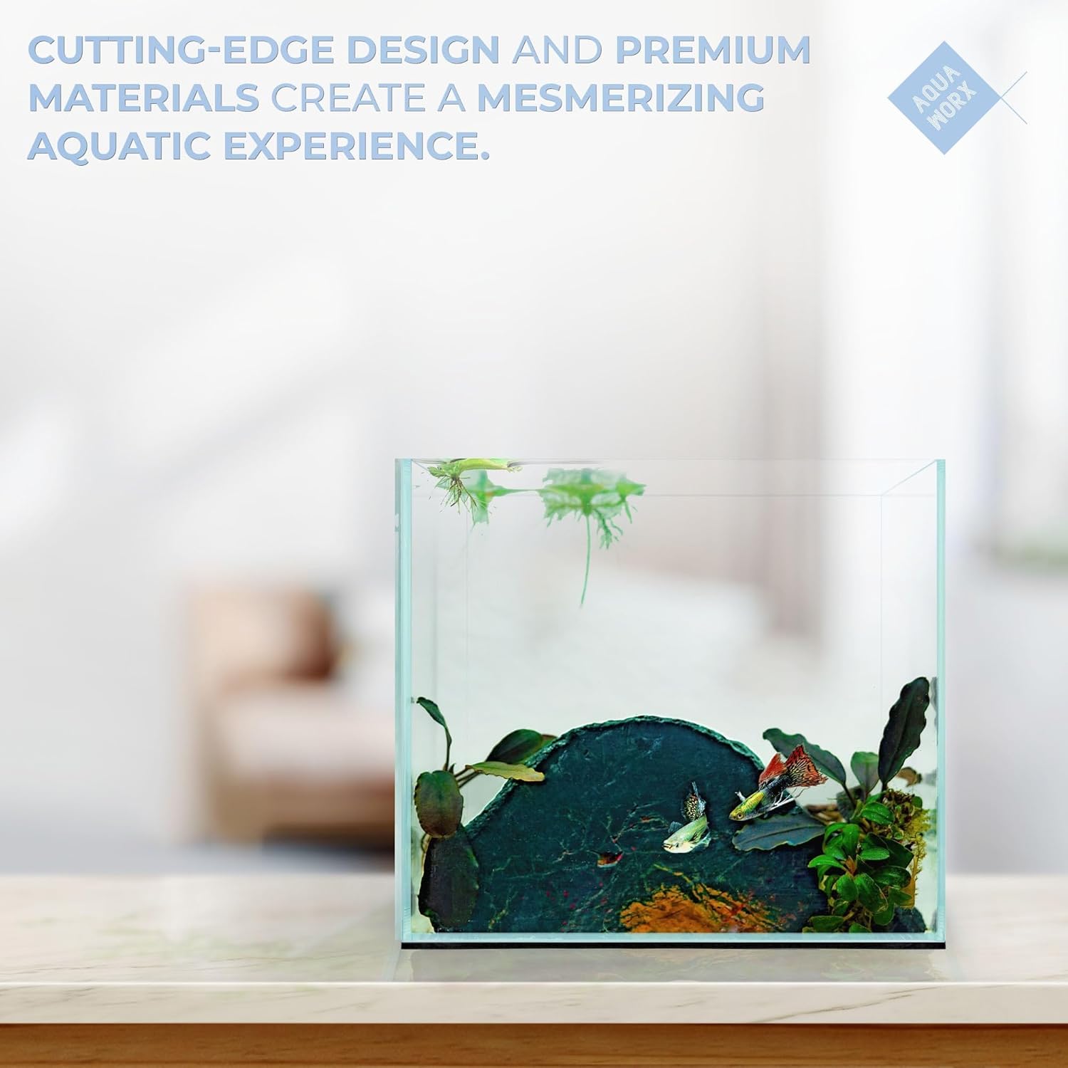 1 Gallon Rimless Fish Tank - 6.29 x 6.29 x 6.29 Inches Cube Style Aquarium - Clear Glass, Space Saving, Durable