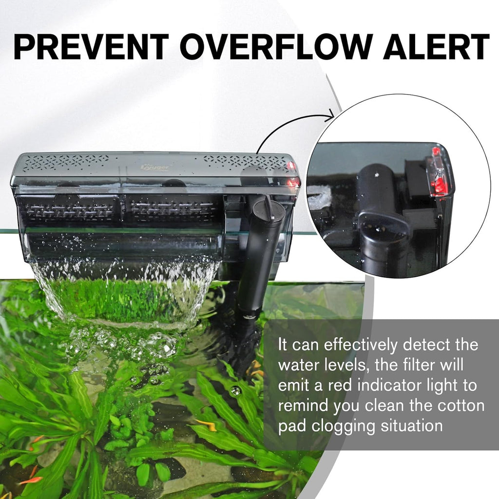hygger Aquarium HOB Filter 315 GPH for 40-75 Gallon Fish Tank Power Filter with Adjustable Water Flow Extendable Intake Tube External Hang-On Back Filter