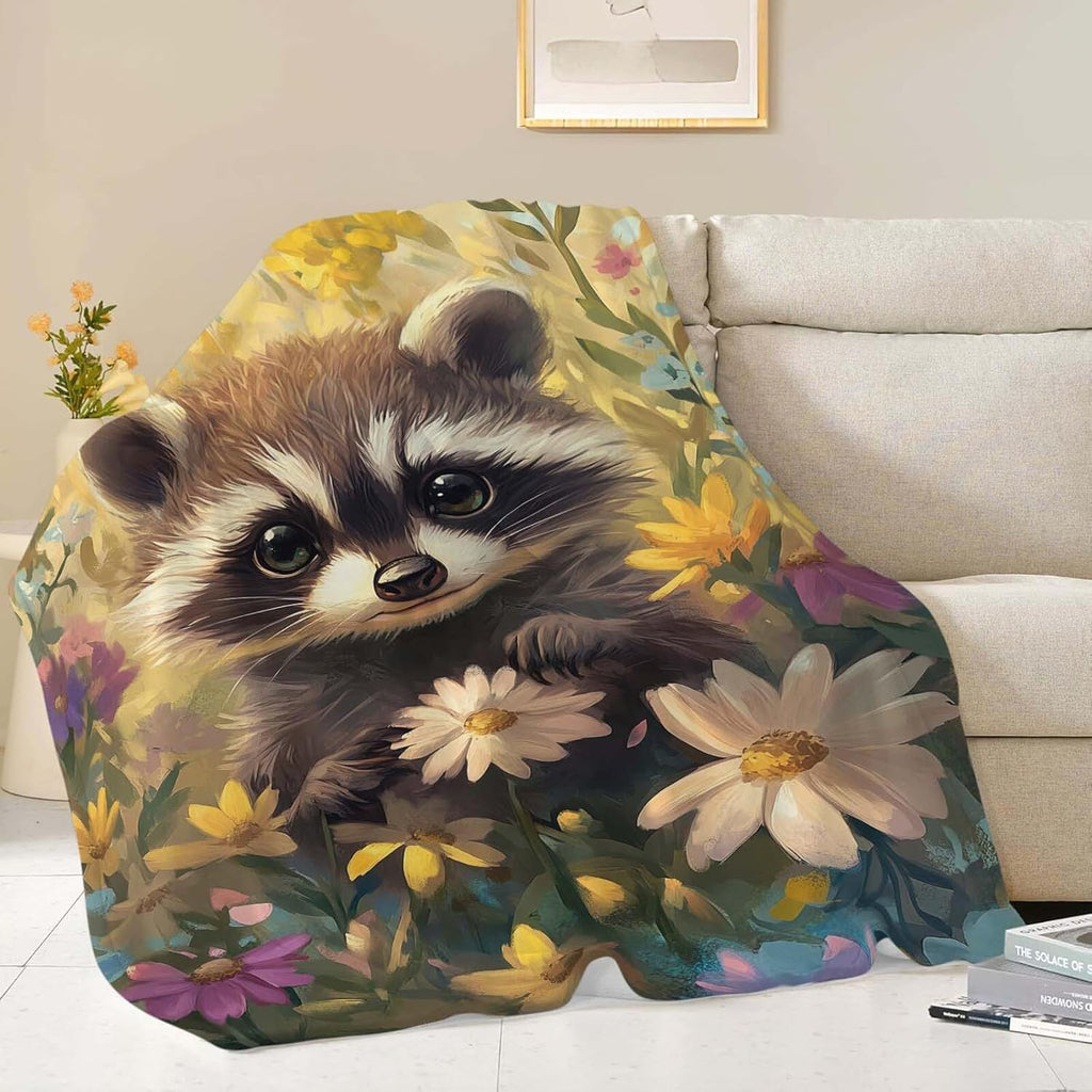 Raccoon Throw Blanket Raccoon Stuff Gifts for Kids Girls Boys Adults Women Man Soft Cozy Warm Plush Fluffy Fuzzy Fleece Blanket Decor 40''X50''