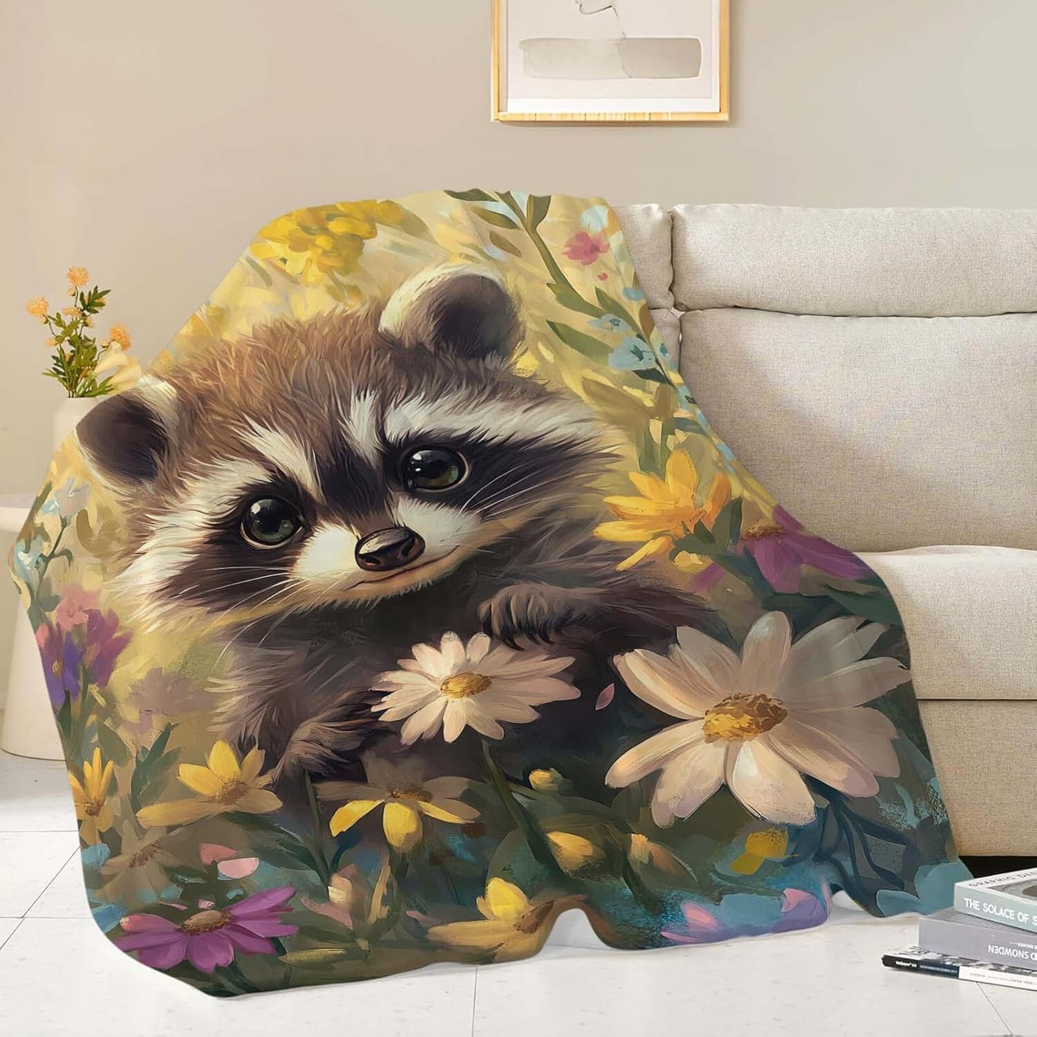 Raccoon Throw Blanket Raccoon Stuff Gifts for Kids Girls Boys Adults Women Man Soft Cozy Warm Plush Fluffy Fuzzy Fleece Blanket Decor 40''X50''