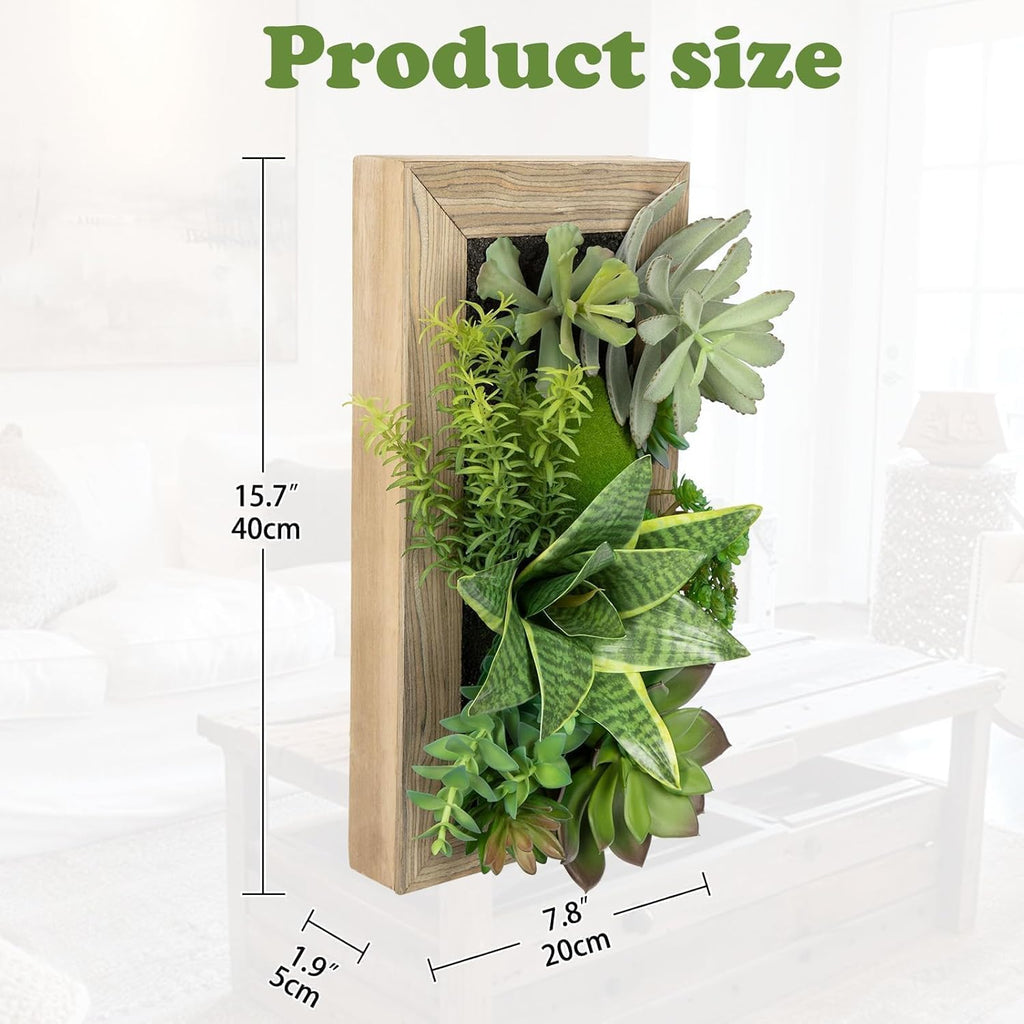 Artificial Succulent Snake Wall Decor Hanging Plants Fake Plants in Rectangle Wooden Frames Faux Plants Wall Boho Decor for Livingroom Bedroom Bathroom Home Office Decor 15.7" x 1.9" x 7.8"