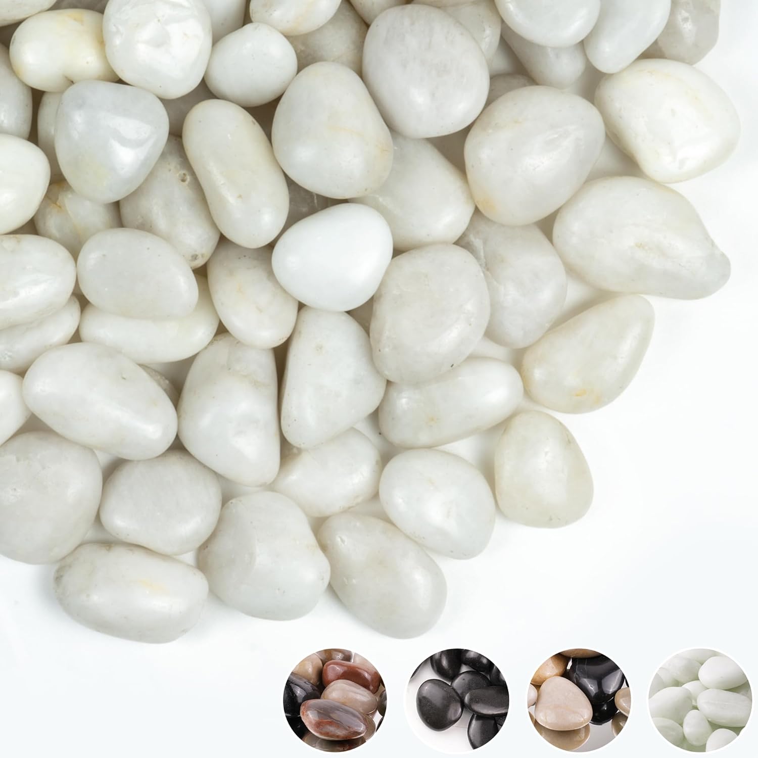 White Pebbles for Landscaping 40lbs, 1-2Inch Natural River Rocks for Aquarium, High Polished Decorative Stones for Vase Filler Fish Tank Gardening