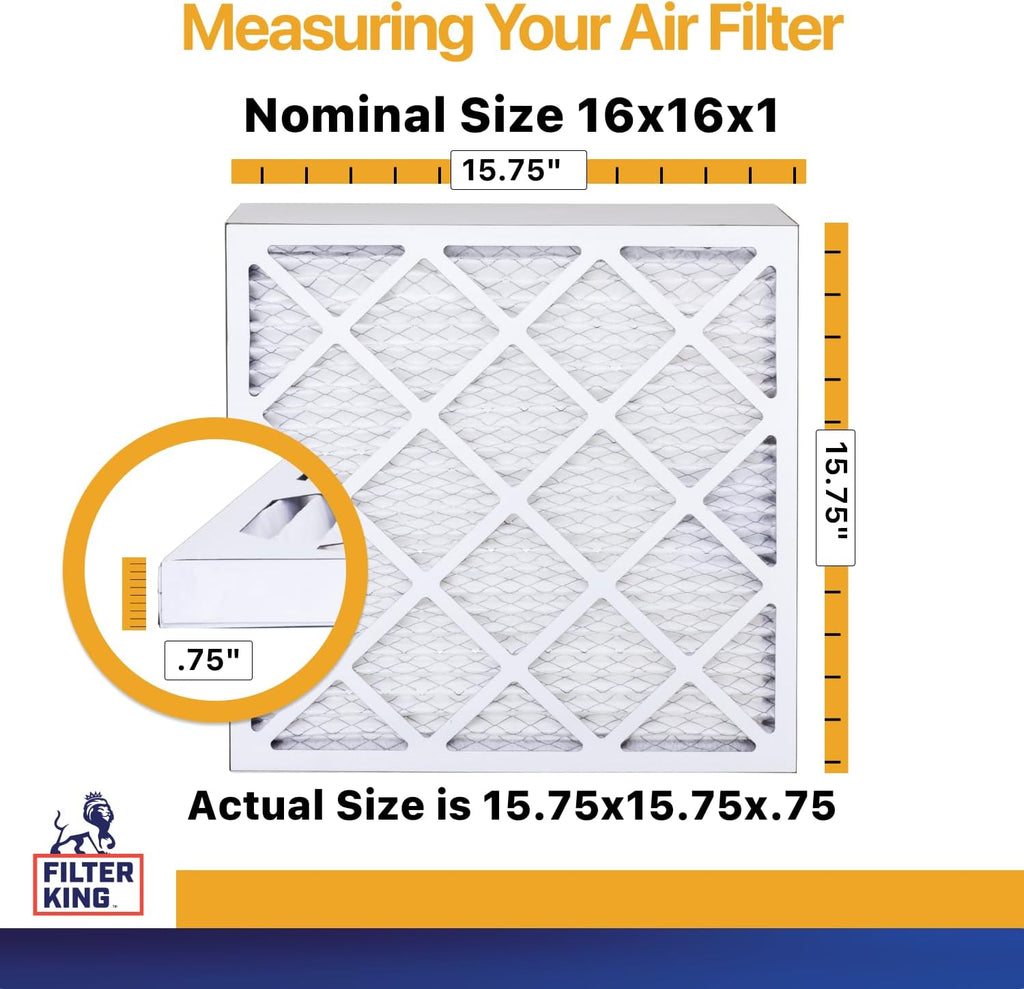 Filter King 16x16x1 Air Filter | 6-PACK | MERV 13 HVAC Pleated A/C Furnace Filters | MADE IN USA | Actual Size: 15.5 x 15.5 x .75"