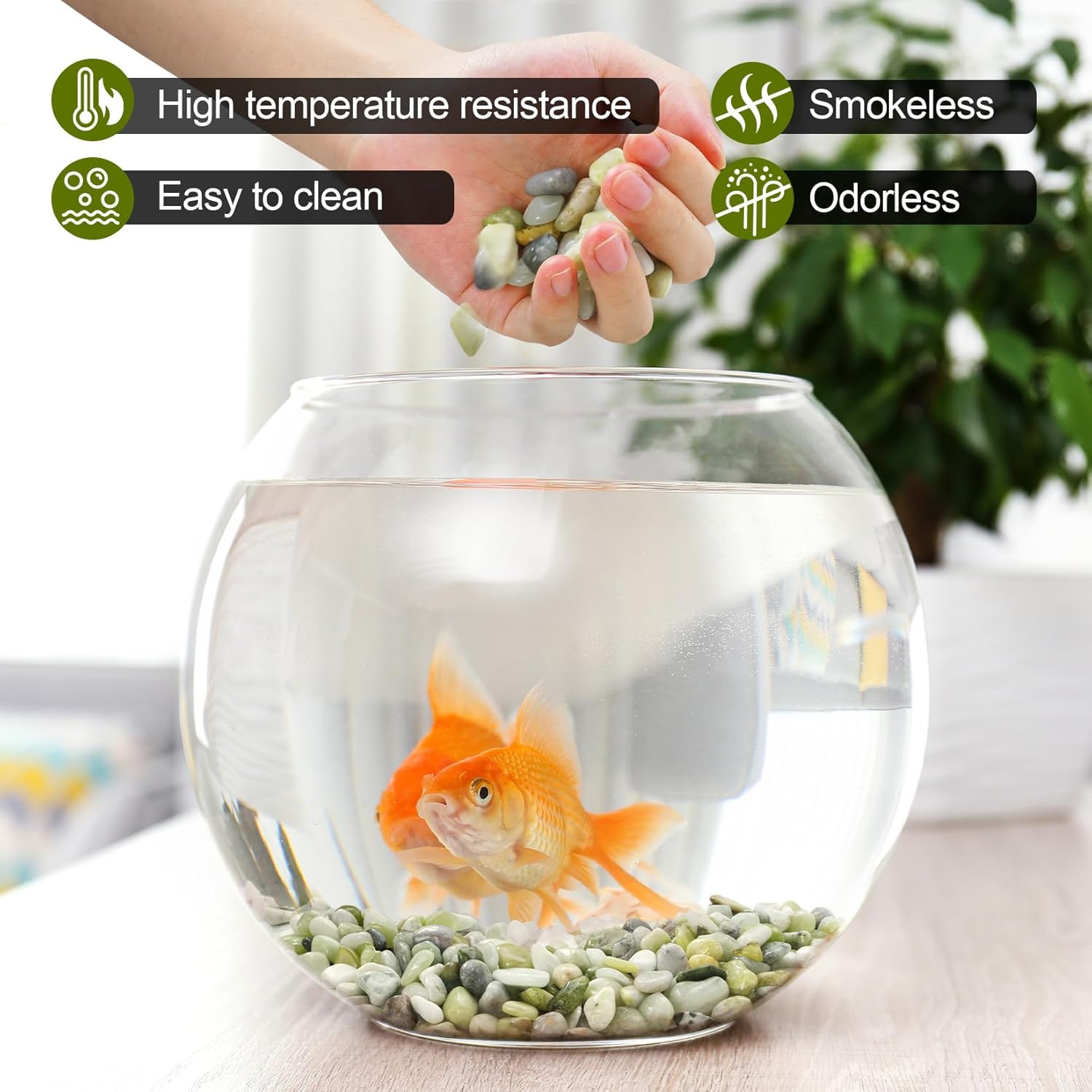 2.2 lb Jade Pebbles for Indoor Plants, 1/2 Inch Polished Decorative Pebbles for Vase, Bamboo, Succulent, Garden Landscape Decoration River Stone