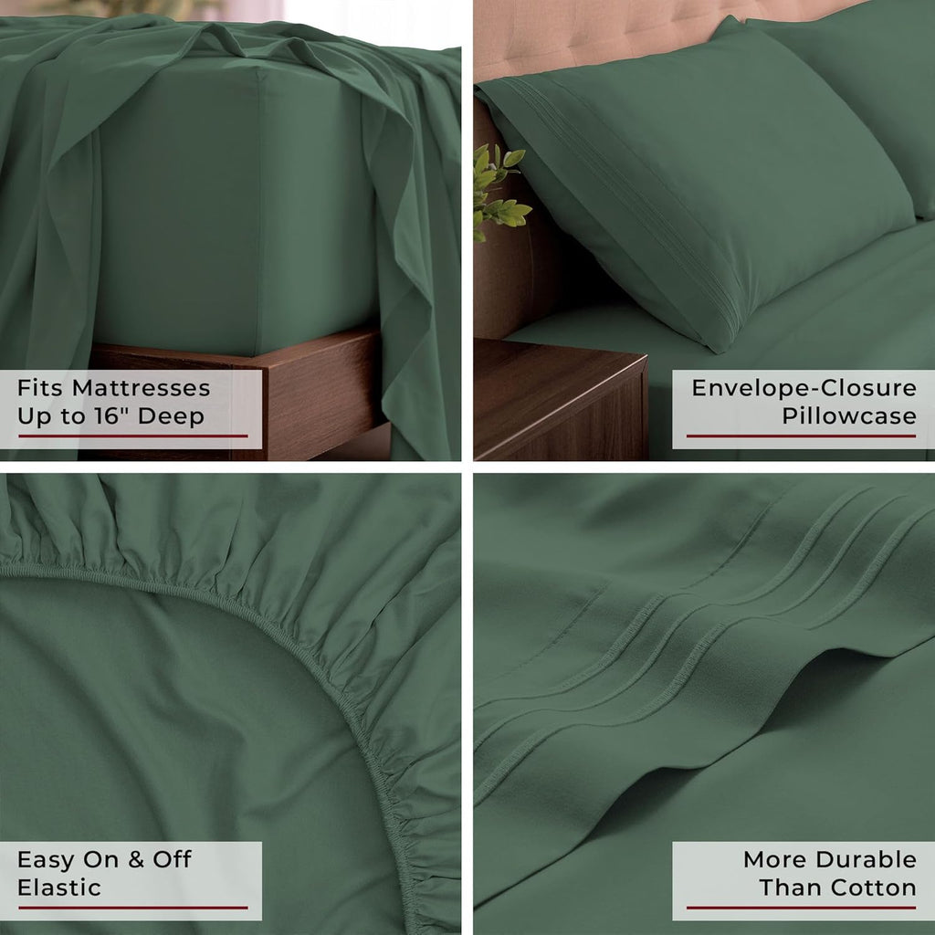 Mellanni California King Sheets Set - 4 PC Iconic Collection Bedding - Hotel Luxury, Extra Soft, Cooling Bed Sheets - Wrinkle, Fade, Stain Resistant (Cal King, Emerald Green)
