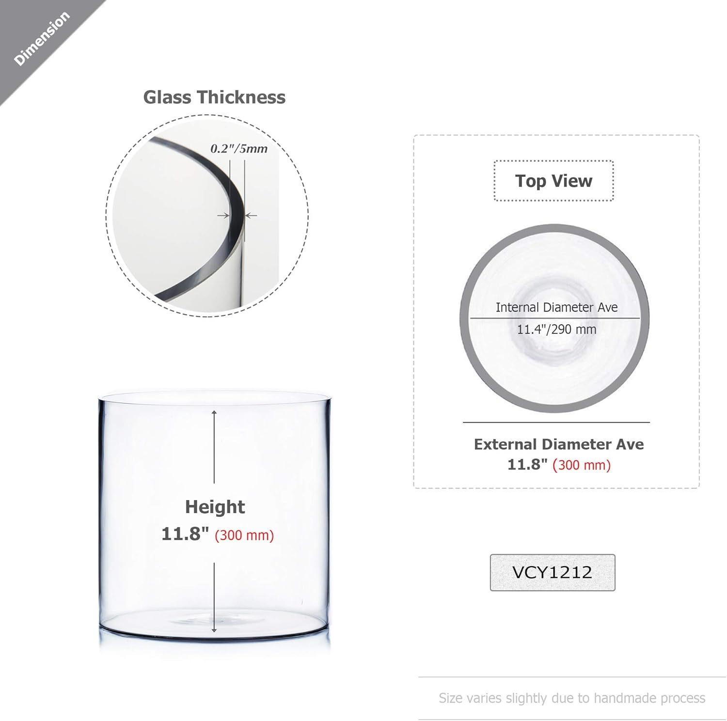 WGV Cylinder Vase, Width 12", Height 12", Clear Wide Large Diameter Flower Glassware, Floral Container, Planter Terrarium for Wedding Party Event, Home Accent Decor, 1 Piece