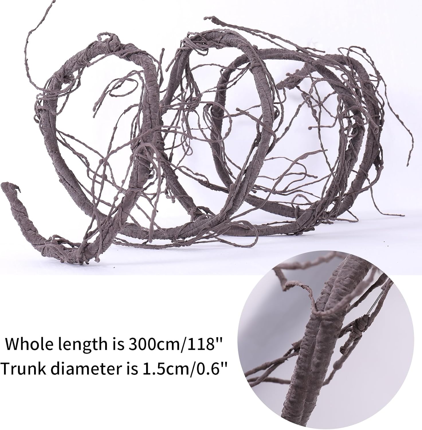 118" Flexible Medium Artificial Fake Reptile Climb Plants Tree Branches Twigs Cherry Blossom Cane Wall Hanging Wreath Fall Tree Trunk Stem GrapeVines Garland Garden Halloween Jungle Mantel Decoration