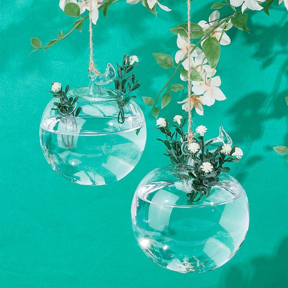4pcs Glass Hanging Planter Air Fern Holder Hanging Hydroponic Vases with Jute Rope Terrarium Plants Hanger Vase Succulent Planter Terrariums for Moss Air Plants Christmas Decor (Apple)