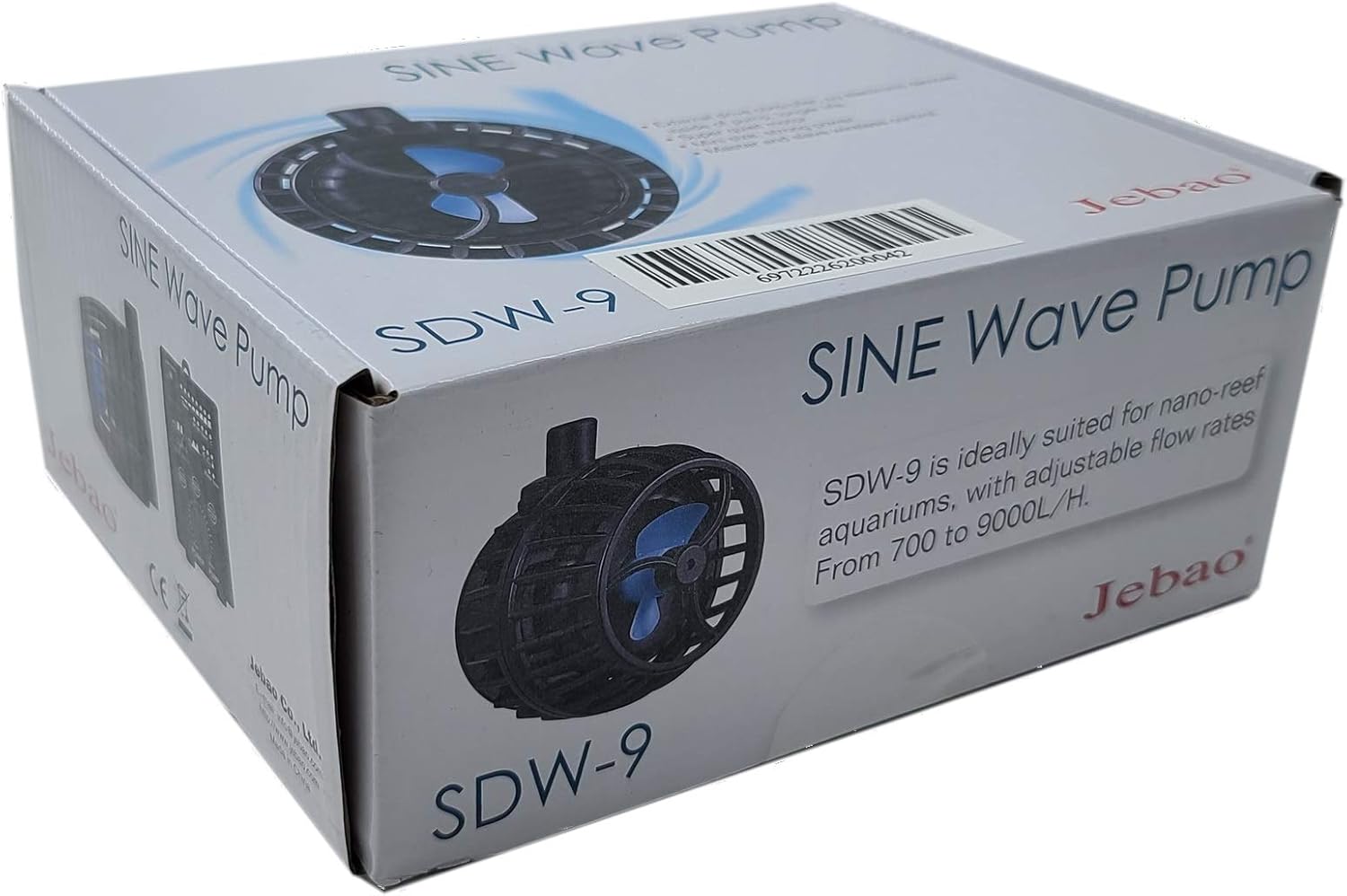 Jebao SDW Wave Maker Flow Pump with Controller for Marine Reef Aquarium (SDW-9, 2377GPH)