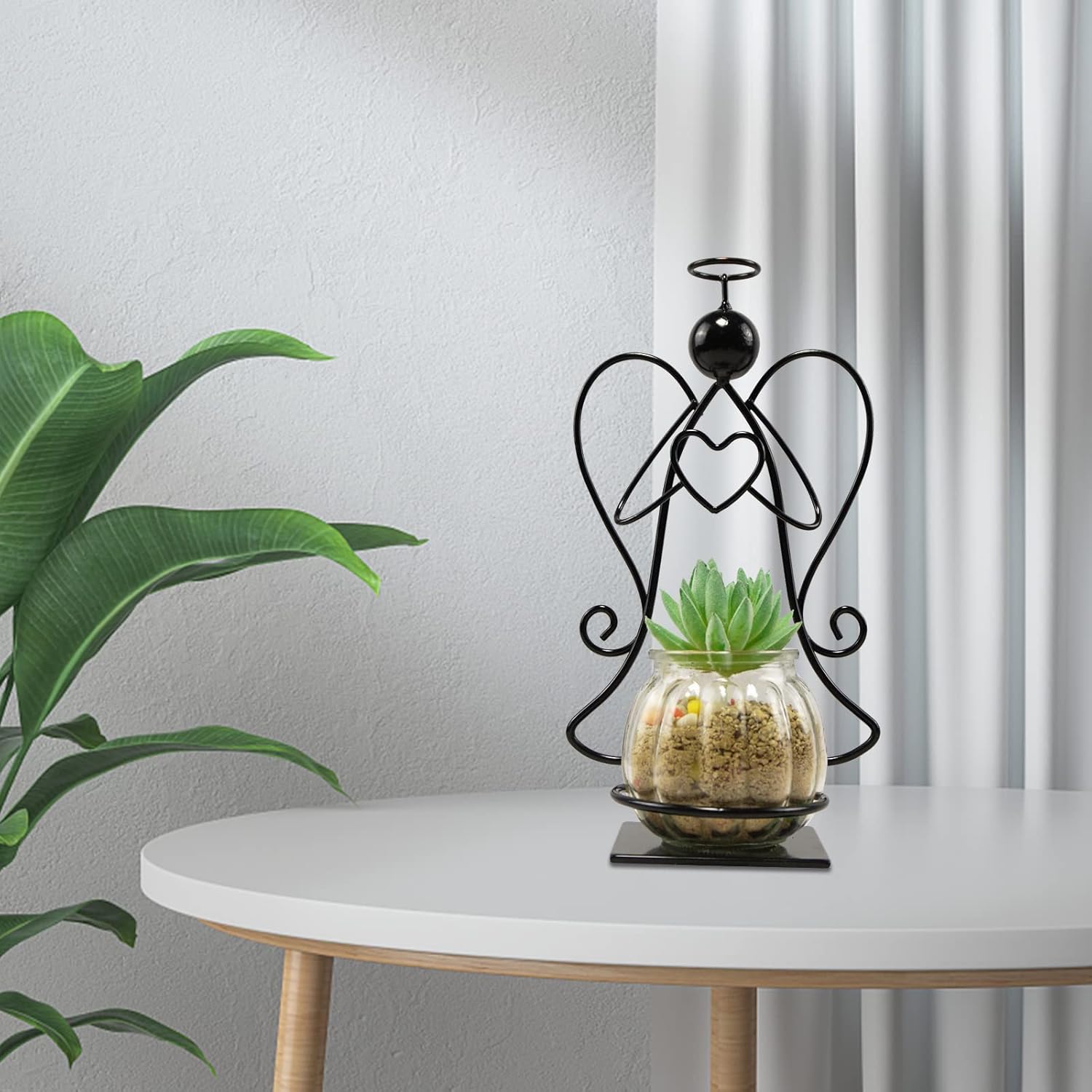 Angel Plant Terrarium with Metal Stand, Air Planter Bulb Glass Vase Metal for Hydroponics Home Garden Office Decoration-Plant Lover's Gift for Women (Angel)