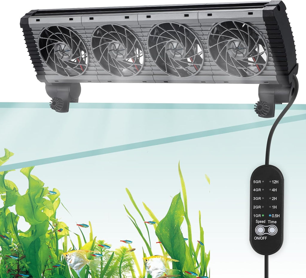 BAOSHISHAN Aquarium Chiller Fan, Powerful Fish Tank Cooler with Adjustable 5 Speed Controller 5 Timer Setting, 180° Rotation Aquarium Cooler Fan Quiet for Tank Home Office
