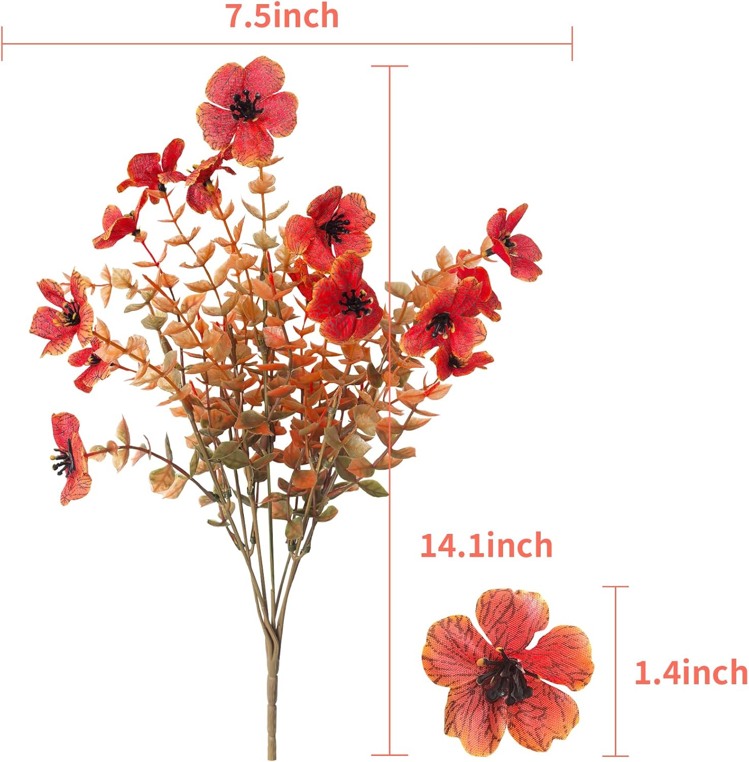 Artificial Fall Flowers Faux Mums for Outdoor Indoor Garden Home Decoration, Faux Flower Daisy with Eucalyptus Leaves Fake Mums Plants Greenery Boxwood Porch Patio, 12 Bundles