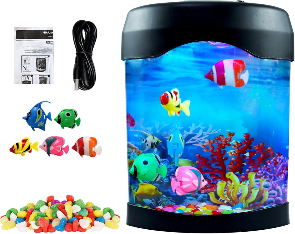 Toycol Fake Fish Lamp, Mini Aquarium Light with 6-Color Changing, 5 Fake Fish Table Lamp, Aesthetic & Safety & Humanization, Decor for Home Office Party, Great Gifts for Kids and Adults
