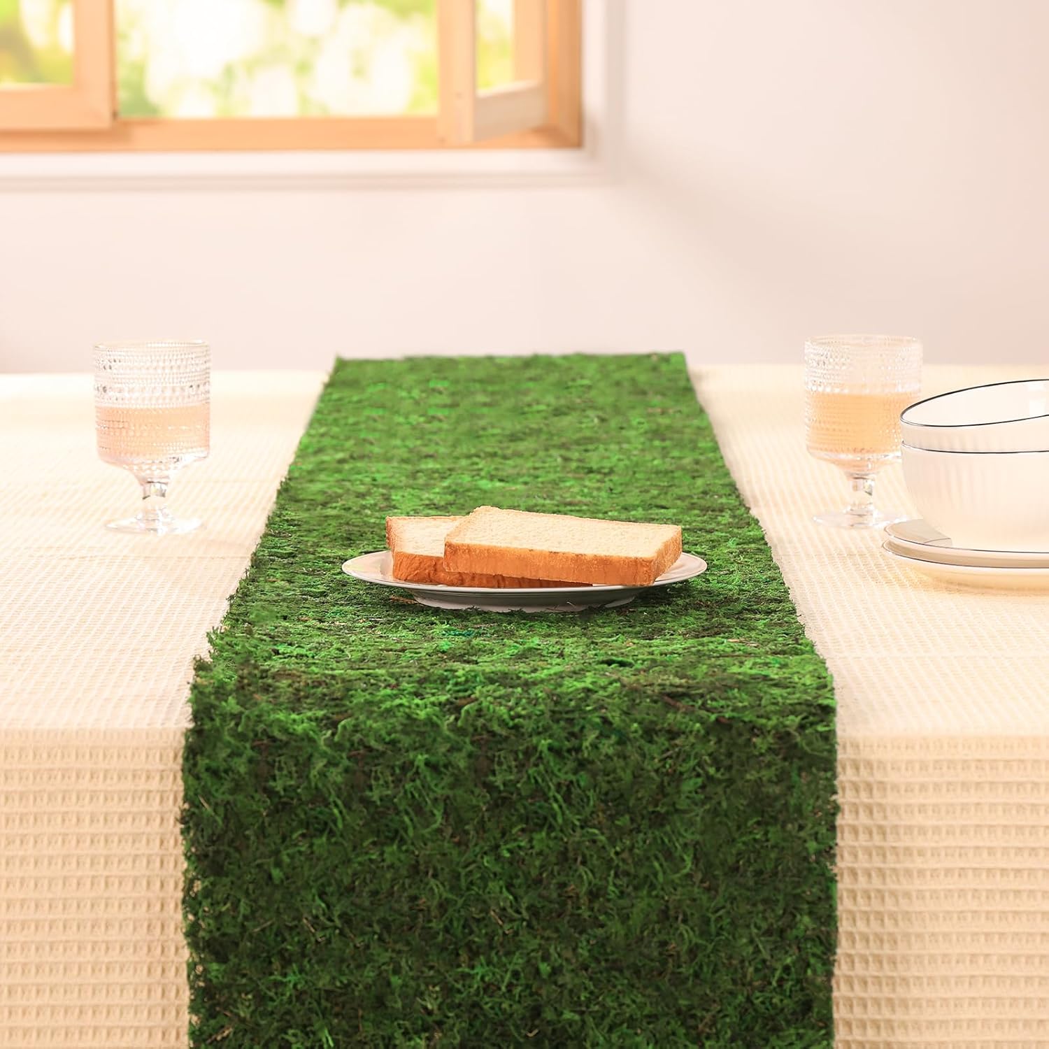 71" x 16" Dried Moss Table Runner Moss Sheet Roll for Crafts Preserved Moss Mat for Table Decoration Green Moss for Fairy Wedding Party Woodland Garden Decor