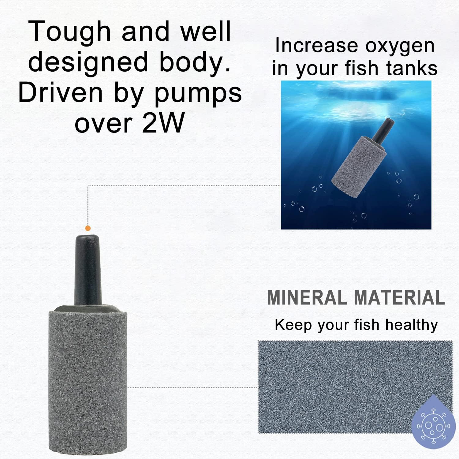 Air Stone Bubble Diffuser Ball - for Aquarium Air Pump and Fish Tanks, Gray, Pack of 10pcs