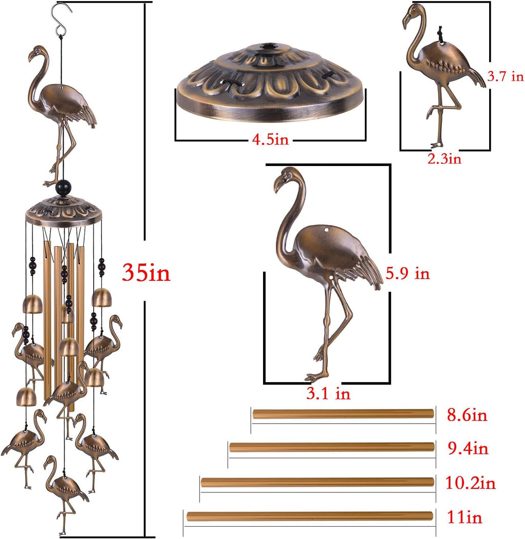 Solawindchime Outdoor Flamingos Wind Chimes, Flamingo Bronze Windchimes, Gift Wind Chime, Flamingo Wind Bell, Gifts for Women, for Home, Garden, Indoor, Outdoor Decoration, Garden Wind Chimes