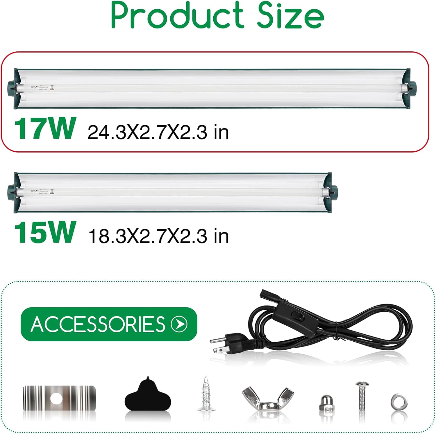 T8 Reptile Light Fixture Combo Kit 17W Green Light 10.0 UVB Fluorescent Tube for Reptiles