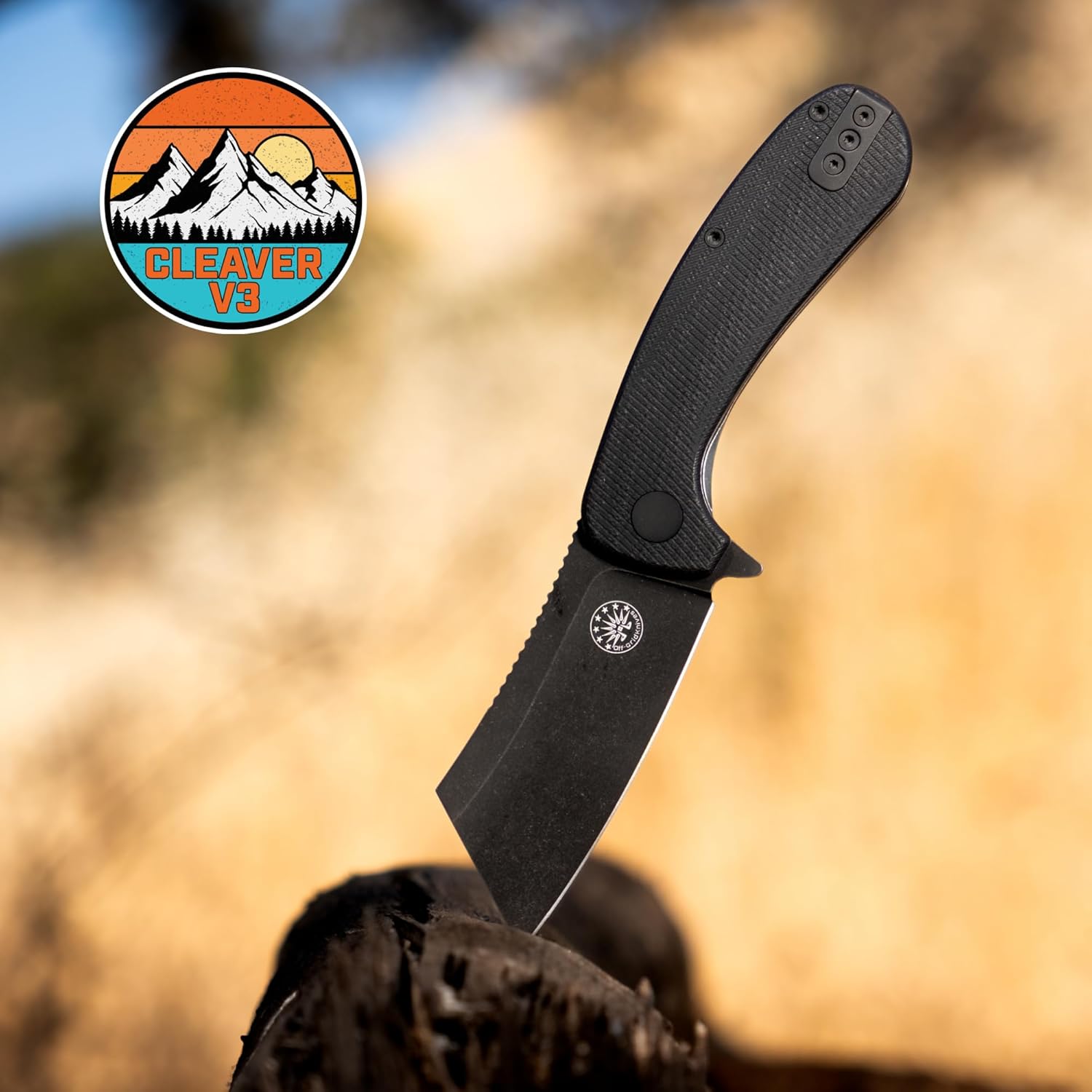 Off-Grid Knives - CLEAVER V3 Folding EDC Knife with Sandvik 14C28N Steel, G10 Scales, Ceramic Bearings, Deep Clip for Left and Right Hand Carry, Drop-Shut Action, Stout Everyday Carry (Blackout)