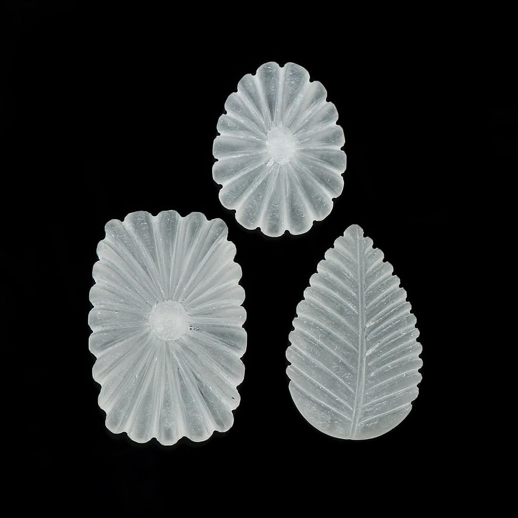 CRYSTALIS 3pcs Natural Crystal-Quartz, Carved Loose Gemstone, Wholesale Bulk Cabochons, Jewelry Making Supply, Chakra Healing Polished Stones, Wire Wrapping, DIY, Gem Collection, Mix-shapes, AA+