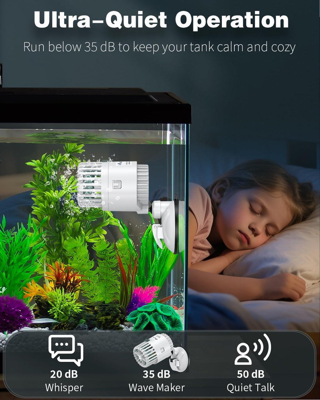 Pawfly Wave Maker for Aquarium, 2000 GPH 10W Aquarium Powerhead, Quiet Submersible Wavemaker for Fish Tanks up to 150 Gallons, Water Circulation Pump with Strong Suction Cup Base