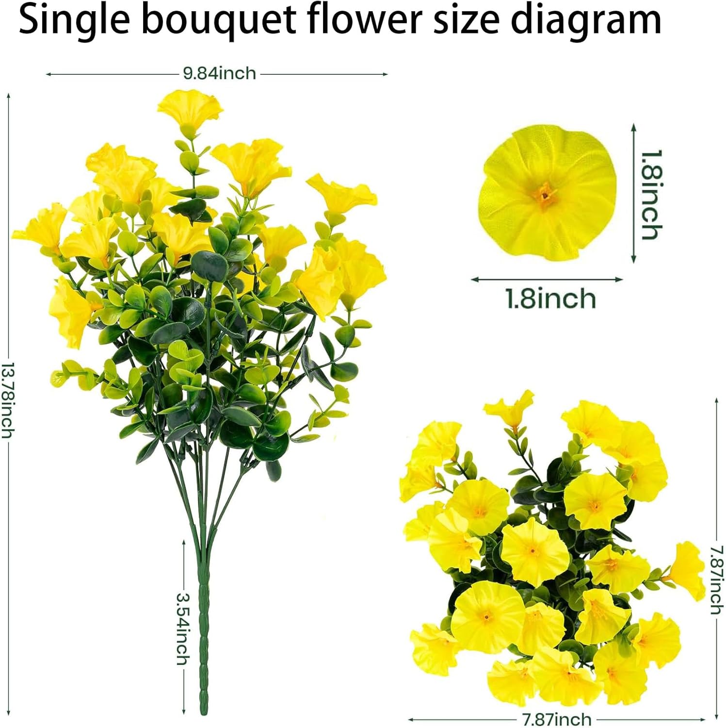 Artificial Outdoor Flowers 16 Bundles Fake Morning Glory Flower Outdoor UV Resistant Plastic Faux Flowers Plants for Decoration Indoor Outdoor Hanging Window Box Planter Home Porch Decor (Yellow)