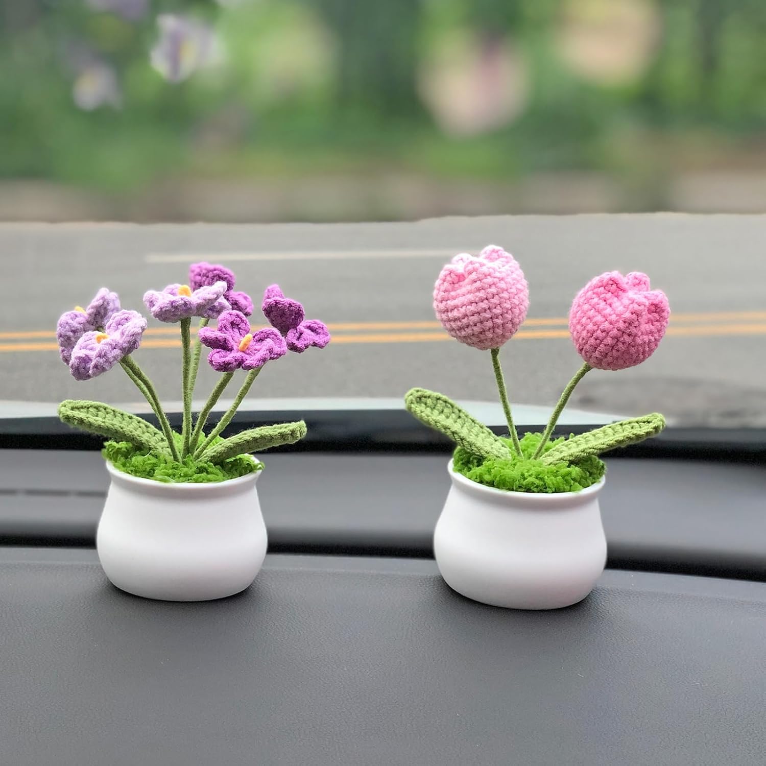 Crochet Flowers Cute Little Potted Flower, Gift for Birthday, Teacher’s Day, Graduation, Anniversary, Christmas, Decor for Car Dashboard,Home Office Decoration (Pink Gradient Tulips)