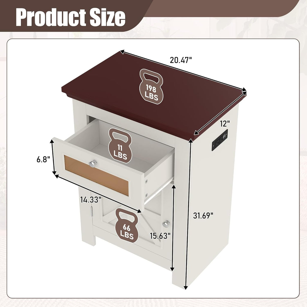 10-15 Gallon Aquarium Stand With Power Outlets, Farmhouse Fish Tank Stand, Reptile and Terrarium Stand with Drawer and Cabinet Storage, Sturdy Heavy Duty 20.4" 12",White